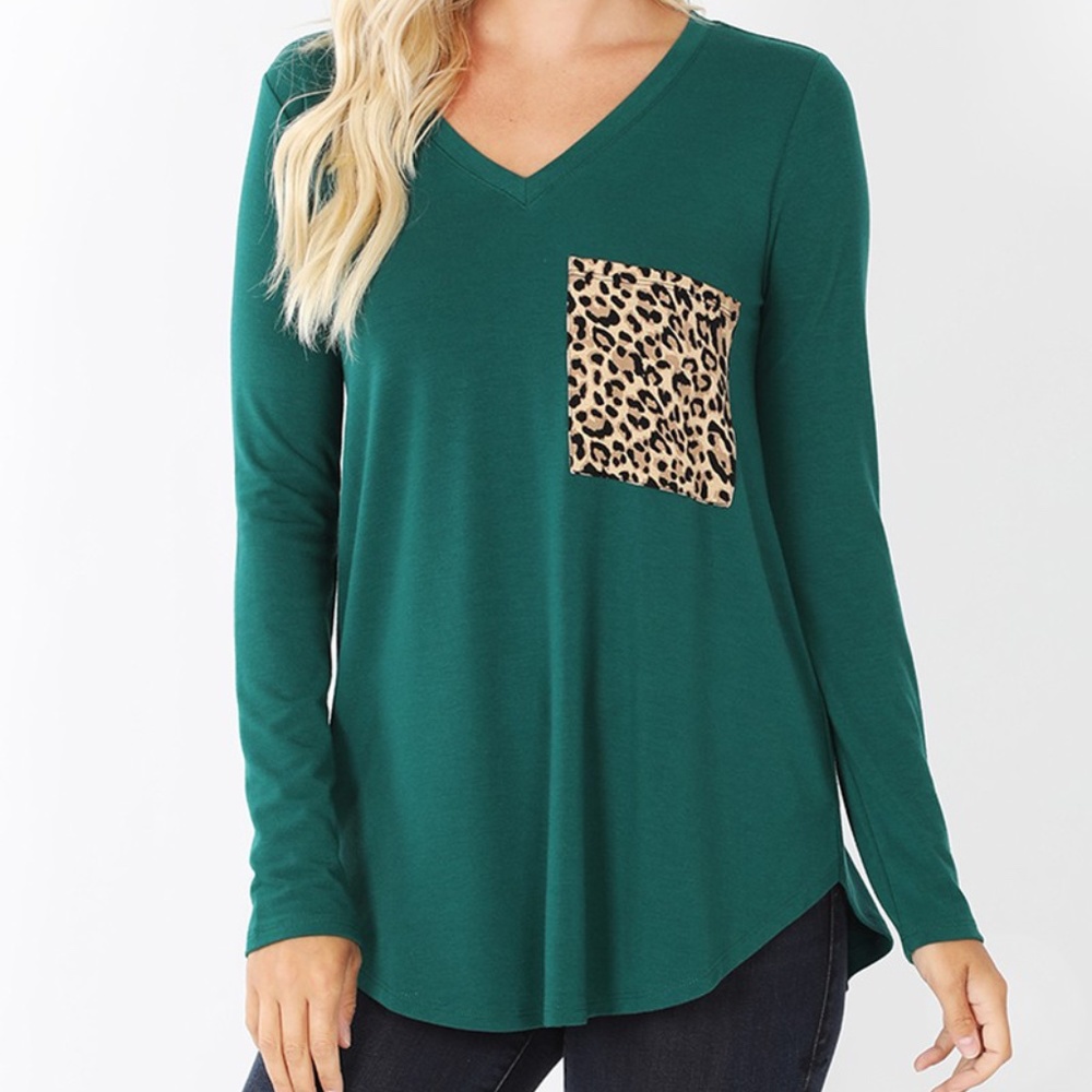Women's Green Long Sleeve V-Neck Perfect Fit Tee